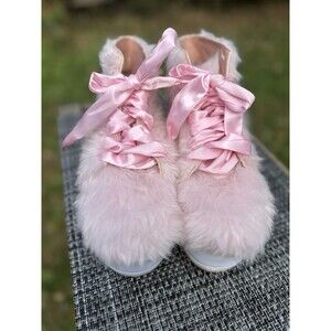 YRU Fuzzy Pink Platform Shoes Womens 10 Elevation Fur Monster High Lace Up